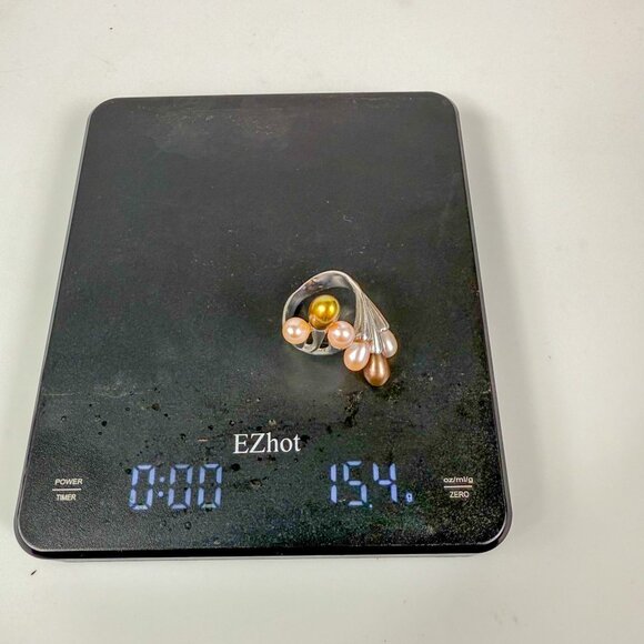 Artisan Sterling Silver Biomorphic Wrap Ring 6 Multicolor Pearls Size 10 - Picture 6 of 6